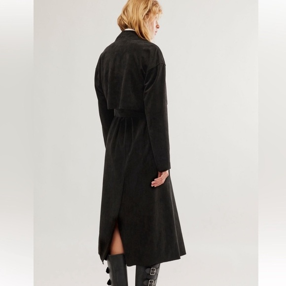 Free People x Blank NYC Vegan Suede Trench Coat Button Front Black Size Small - Picture 2 of 16